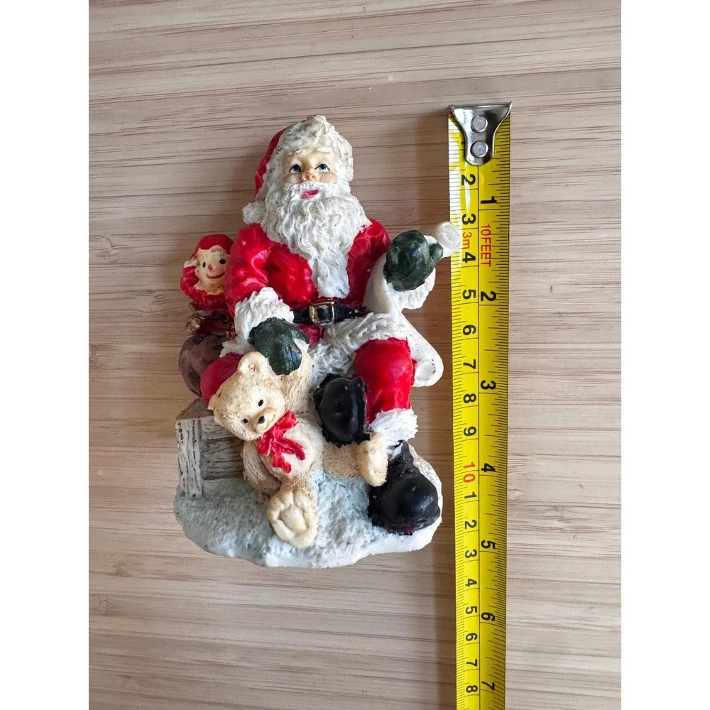Vintage Hand Painted Santa Claus Figurine Toy Sack Scroll Christmas Decor 5